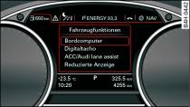 Fahrerinformationssystem: Menü Fahrzeugfunktionen aufrufen
